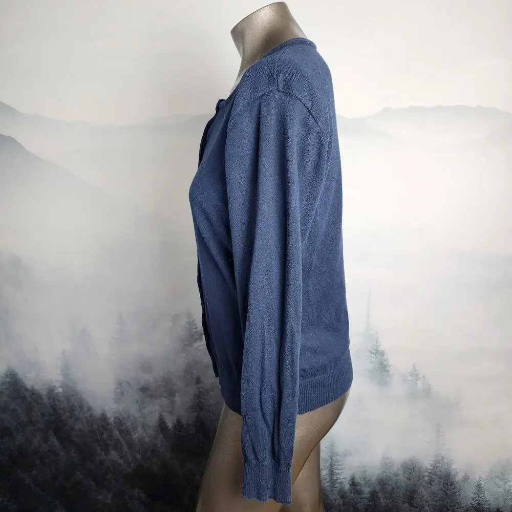 L.L. Bean Cotton Blend Navy Button-Front Cardigan | Women's Medium